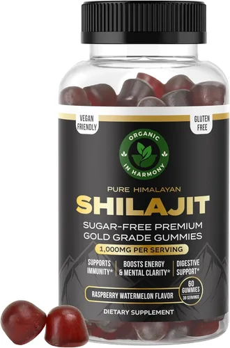 Gomitas Shilajit orgánicas para hombres y mujeres, suplemento sin azúcar con ácido fúlvico y más de 85 oligominerales, veganas, sin OMG, sabor