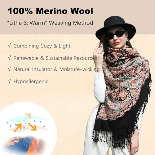Miniatura 140 de DANA XU Manta de pashmina extragrande 100% de lana merina, bufanda de viaje, bufanda de cachemira para mujer, otoño e invierno, chal de gran