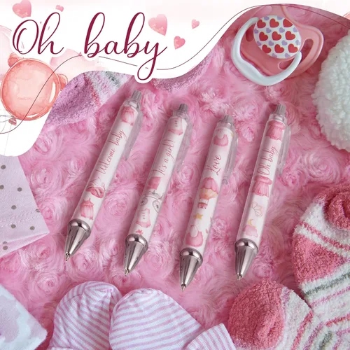 Miniatura 4 de Chuangdi 24 piezas de bolígrafos de bola para baby shower para niñas, bolígrafos retráctiles a granel con tinta negra, con regalos para invitados