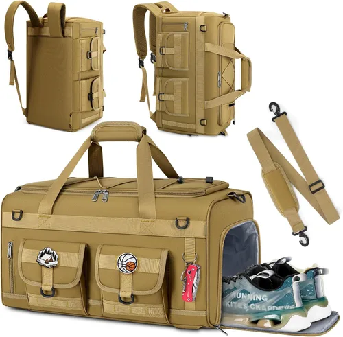 Miniatura 9 de RAINSMORE Bolsa de gimnasio para hombres, 45L grande 3 en 1, bolsa deportiva con compartimento para zapatos y bolsillo húmedo, resistente al agua