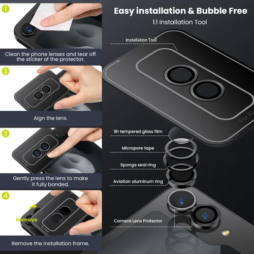 Miniatura 6 de WSKEN Funda protectora para lente de cámara Z Flip 7, ultra HD, antirreflejante, vidrio de metal templado, antiarañazos, película protectora de Negro