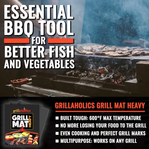 Miniatura 2 de Grillaholics Alfombrilla para barbacoa pesada – 600 grados de temperatura máxima para asar – Juego de 2 alfombrillas antiadherentes – Garantía