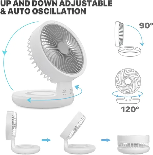 Miniatura 6 de mollie Ventilador de escritorio USB recargable pequeño de 8 pulgadas, funciona con pilas, con velocidades para el hogar, oficina, dormitorio, mini