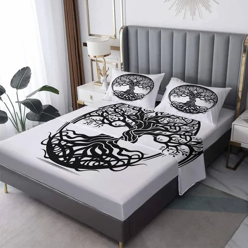 Miniatura 11 de Juego de sábanas de tamaño individual con diseño de árbol de la vida, sábanas de microfibra suave y bolsillo profundo, sábanas y fundas de almohada