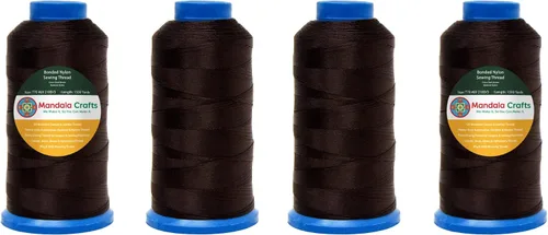 Miniatura 70 de Mandala Crafts - Hilo de nailon para coser cuero, tapicería, mezclilla y para trenzar el pelo; resistente, 1500 yardas, tamaño 69 T70 Marrón