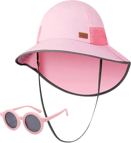 Sombreros de sol para niños pequeños con solapa para el cuello para bebés, niños y niñas, sombrero de natación con gafas de sol para niños UPF 50+