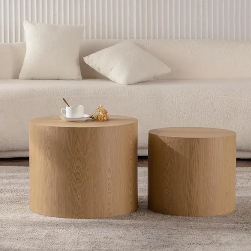 Miniatura 10 de Juego de 2 mesas anidables redondas con tapa abatible, juego de mesa auxiliar de madera de almacenamiento moderno de 2 piezas, 2 piezas de madera
