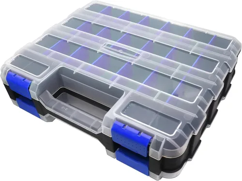 Miniatura 13 de Organizador de Caja de Herramientas de Doble Cara, Caja de Almacenamiento de Hardware, Organizador Portátil de Piezas Pequeñas con Separadores