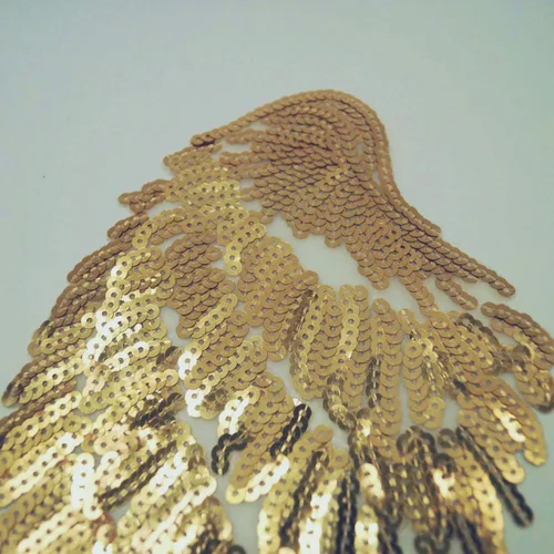 Miniatura 4 de QLP 2 pares de diferentes tamaños alas termo-en parches bordados apliques pasta de ropa para ropa bolsa pantalones (dorado)