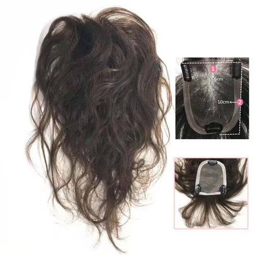 Miniatura 3 de RemeeHi Cabello humano natural rizado 2.4x3.9 in clip en postizo esponjoso con flequillo 7.9 in para mujeres pérdida de cabello marrón oscuro Marrón