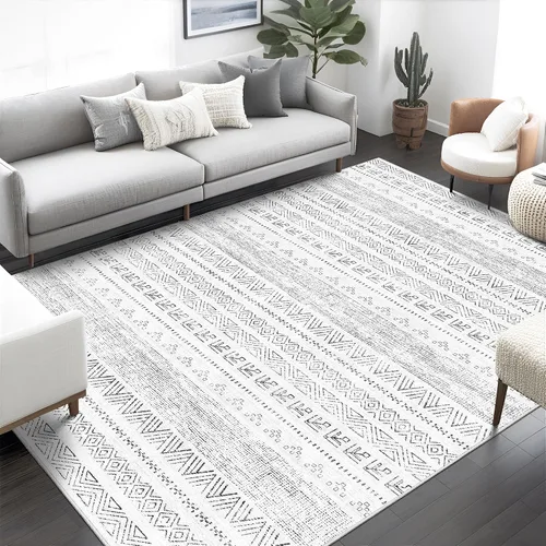 Miniatura 3 de Art&Tuft Alfombra de área de 8 x 10 pies, súper suave, ultrafina, marroquí, lavable, antideslizante, para sala de estar, plegable, geométrica, Gris