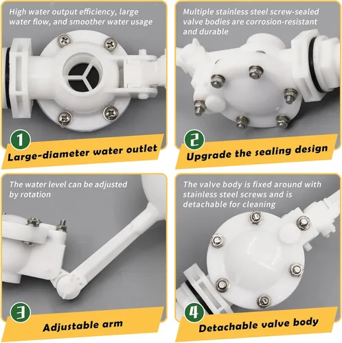 Miniatura 3 de Válvula flotante desmontable de 3/4, válvula de flotador de agua de plástico blanco con brazo ajustable para control de nivel de agua para estanque