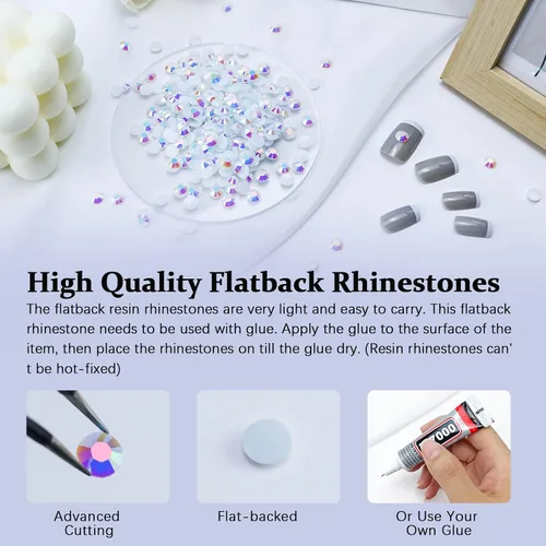 Miniatura 2 de 3000 piezas de brillantes de imitación de resina con dorso plano de 2 mm, cristales AB de resina gelatinosa de color blanco puro para tazas