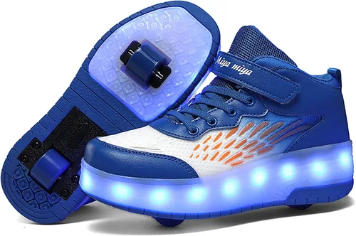Miniatura 15 de Wooowyet - Tenis con ruedas y luces LED para niños y niñas, con ruedas, USB recargable, cierre de gancho y bucle