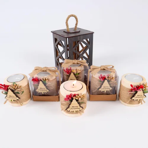 Miniatura 8 de HTF Paquete de 10 Decoraciones Navideñas Portavelas de Madera para Velas de Té, Regalo para Compañero de Trabajo, Feliz Año Nuevo, Velas de Navidad