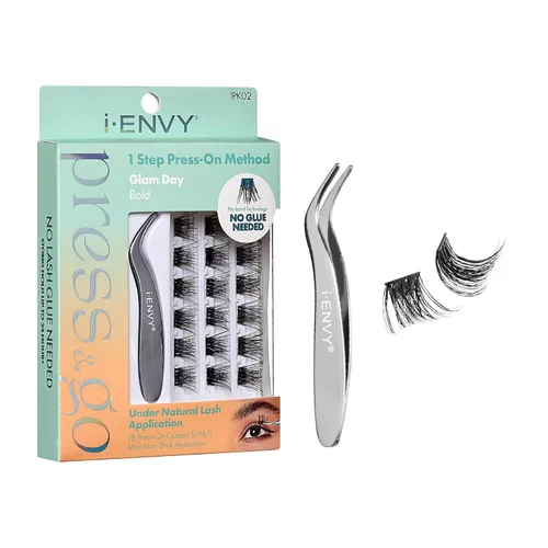 i-ENVY Press&Go - Kit de pestañas autoadhesivas y aplicador, racimos de pestañas postizas sin pegamento, pestañas postizas de fácil aplicación, Glam