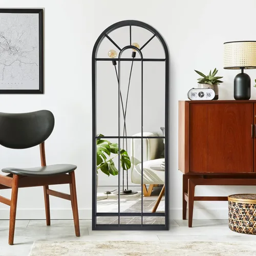 Miniatura 5 de HQiJun Espejo de Pared Ventana Espejos Decorativos Arqueados Estilo Granja para Sala de Estar Dormitorio Entrada Baño Tocador (Negro, 47" x 17" x 1")