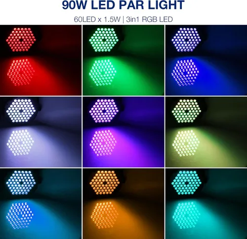 Miniatura 2 de Luces de escenario RGB de 60 LED, 90 W, regulables, multimodos activados por sonido, control remoto y DMX, fácil configuración, luces elevadas