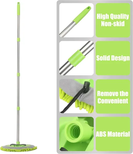 Miniatura 3 de LumiMokki Kit de trapeador de lavado de automóvil de 62 pulgadas, trapeador de limpieza de automóvil con mango largo de acero inoxidable para Verde