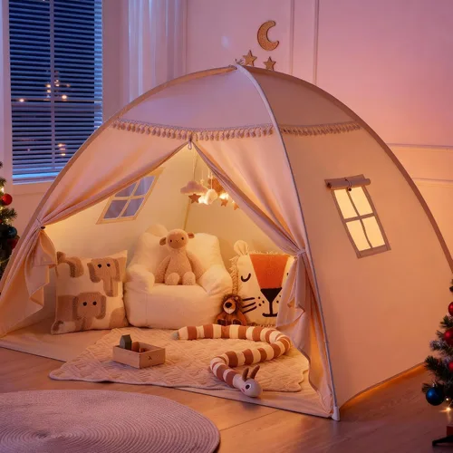 Miniatura 11 de Sumbababy Dosel de Cama Tamaño Twin: Luces y Banderas Tienda de Campaña para Niños de Cama de Piso Interior - Cortinas Portátiles y Plegables