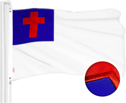 G128 - Bandera Cristiana | 1 x 1.5 pies | Serie ToughWeave, bordada en poliéster 300D | Bandera religiosa, diseño bordado, para interior/exterior,