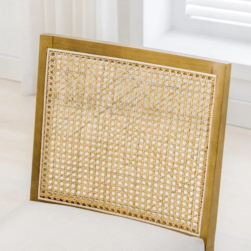 Miniatura 3 de Juego de 2 sillas de comedor rústicas de ratán para cocina, silla de madera sin brazos, color crema Crema natural