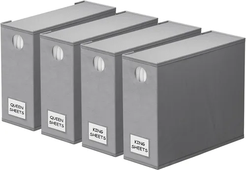 Miniatura 9 de SpaceAid Paquete de 4 organizadores de sábanas y almacenamiento, organizador de sábanas plegable para armario de lino, juego de sábanas con ventana