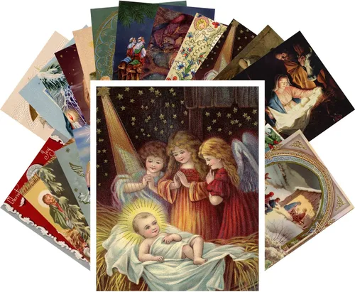 Miniatura 11 de PIXILUV Paquete de Tarjetas Postales 24 piezas - Tarjetas de Felicitación Vintage de Navidad con Santa - Reedición