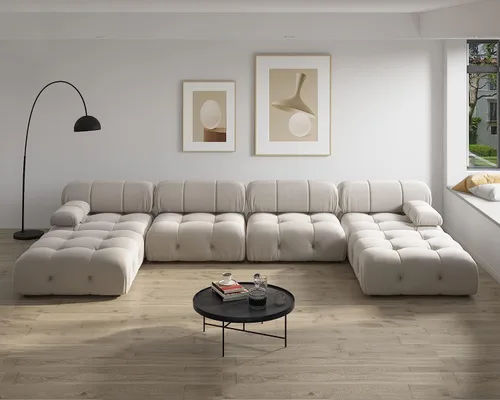 Miniatura 9 de JACH Sofá modular modular de 138 pulgadas, sofás de terciopelo minimalistas en forma de U con tumbonas, sofás convertibles modernos de 6 asientos