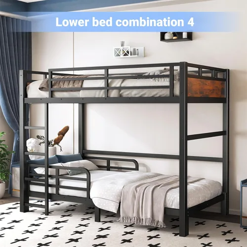 Miniatura 6 de Litera Twin XL sobre Twin XL, literas convertibles de metal que se pueden separar en cama alta y cama baja, estructura de cama resistente