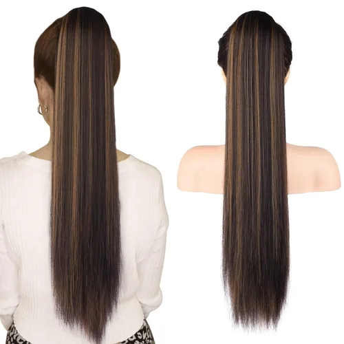 Miniatura 20 de SEIKEA Extensiones de cola de caballo con cordón, larga y recta, cola de caballo falsa, natural, suave, extensiones de cabello sintético resistente