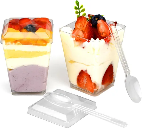 Miniatura 8 de Tazas de postre transparentes cuadradas de 5 onzas (50 tazas de postre + 50 cucharas)