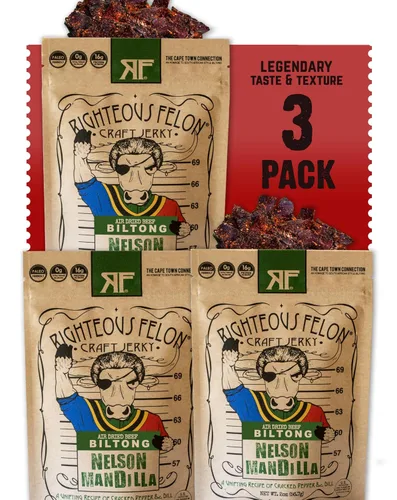 Miniatura 10 de Righteous Felon Biltong Beef Jerky Paquetes de bocadillos biltong sudafricanos para adultos Alto en proteínas, apto para dieta cetogénica, bajo