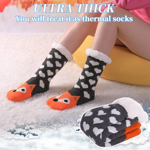 Miniatura 2 de DYW Women Non Slip Slipper Socks Fuzzy Socks for Women Fluffy Cozy Animal Soft Thick Warm Winter Fleece Lining Home Socks