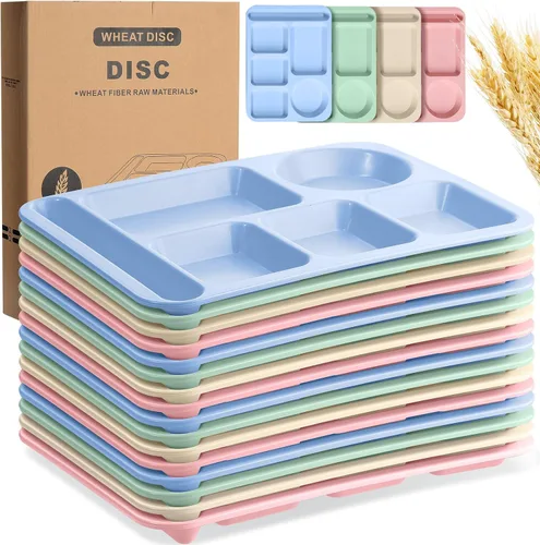 Miniatura 8 de Uiifan 16 platos divididos de trigo grandes de 14.2 pulgadas para adultos, bandejas irrompibles con compartimentos, platos, bandejas de cafetería