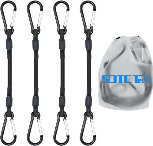 SDTC Tech Mini cuerdas elásticas cortas de 8 pulgadas con ganchos de mosquetón, correas elásticas resistentes para tiendas de campaña, bicicleta,