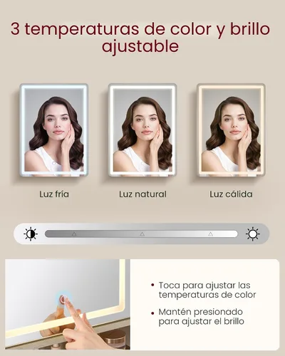 Miniatura 6 de VASAGLE Colección LIRY - Escritorio de tocador con espejo y luces, tocador de maquillaje de estilo granja con taburete, estación de carga, 2