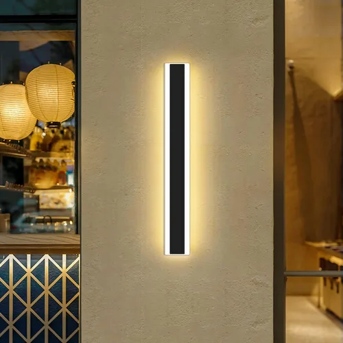 Miniatura 46 de Luz de pared exterior moderna de 47 pulgadas, accesorios de iluminación exterior de acrílico negro de 3000K, montaje en pared, luces de porche