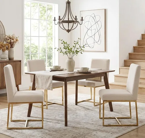 Miniatura 29 de Shunzhi Juego de 2 sillas de comedor modernas tapizadas de cuero PU, sillas de comedor de mediados de siglo, sillas laterales sin brazos, cómodas