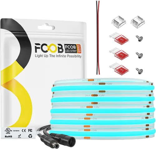 Miniatura 35 de Tira de luces LED COB DC24V de 16.4 pies, 6000 K, blanco frío, 320 LED, flexible, de alta densidad, uniforme, brillante, 9W/m, CRI90+ regulable