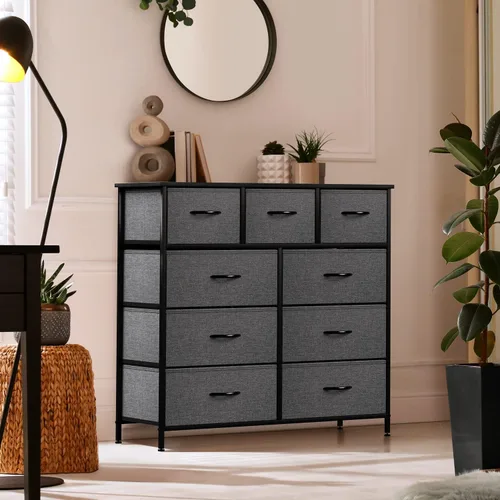 Miniatura 2 de Sorbus - Cómoda con 9 cajones para dormitorio, pasillo, armario, organización de oficina, marco de acero, parte superior de madera, contenedores