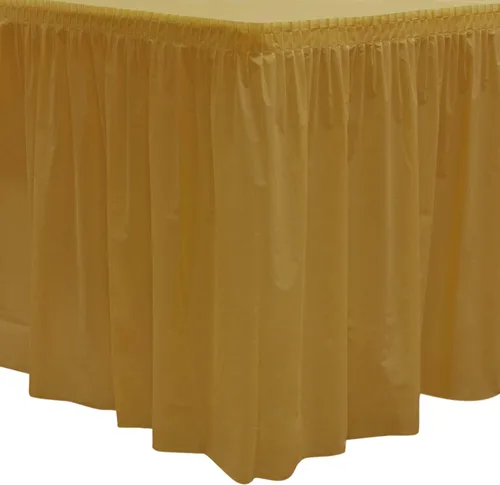 Miniatura 32 de Party Essentials Falda de mesa de plástico desechable resistente, 1 unidad, 29 pulgadas de ancho x 14 pies (168 pulgadas) de largo, amarillo