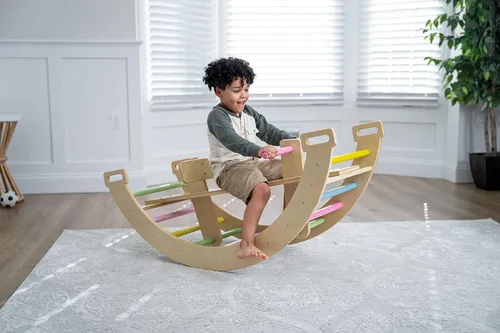 Miniatura 6 de Avenlur Bailis Ultimate 3-en-1 Juego de Juego para Niños - Tira y Afloja, Arco de Escalada y Balancín - Juguetes de Escalada Waldorf y Montessori