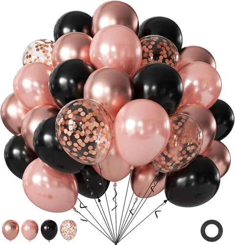 Miniatura 9 de Globos rojos y negros, 60 globos de oro rojo y negro de 12 pulgadas con globos de confeti dorado para graduación, Año Nuevo, películas de casino