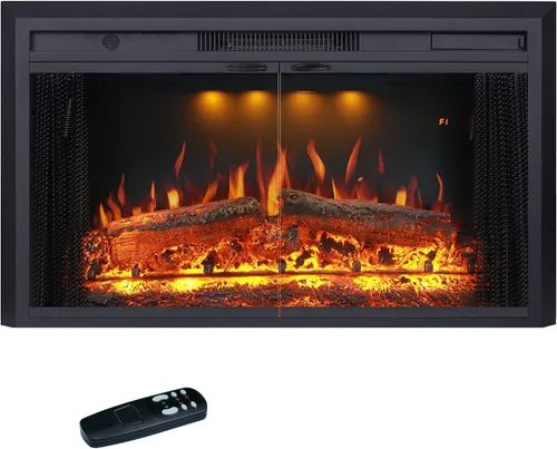 Miniatura 12 de Valuxhome Inserto de chimenea eléctrica de 35.63” de ancho y 27.5" de alto con ajustes de temperatura baja/alta, pantalla de malla móvil y puerta