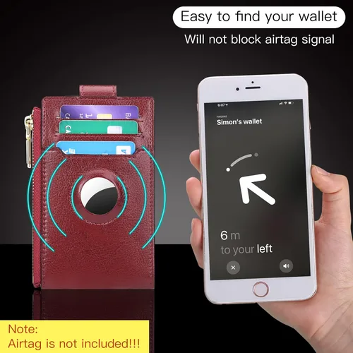 Miniatura 2 de FALAN MULE Billetera para AirTag para mujer con funda integrada para AirTag, AE-Borgoña, Billetera plegable con Airtag