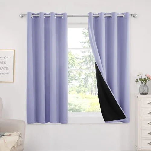 Miniatura 84 de Deconovo Cortinas 100% opacas, cortinas de ventana con aislamiento térmico, paneles reductores de ruido, cortinas de forro negro, con ojales