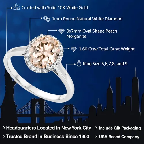 Miniatura 71 de Gem Stone King Anillo de compromiso ovalado de oro blanco de 10 quilates con piedra natal y halo de diamantes Ovalado de 0.354 x 0.276 in Anillo