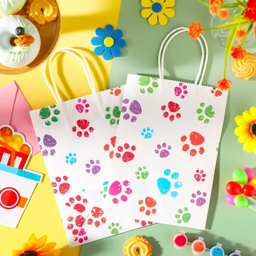 Miniatura 4 de Blulu 20 piezas bolsas de regalo con forma de pata de cachorro con asas de papel trenzado, bolsas de papel para regalo de golosinas para mascotas