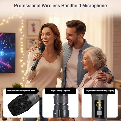 Miniatura 3 de Bietrun - Micrófono inalámbrico solo para entrada de micrófono, micrófono de mano dinámico de metal UHF multiusos con receptor recargable